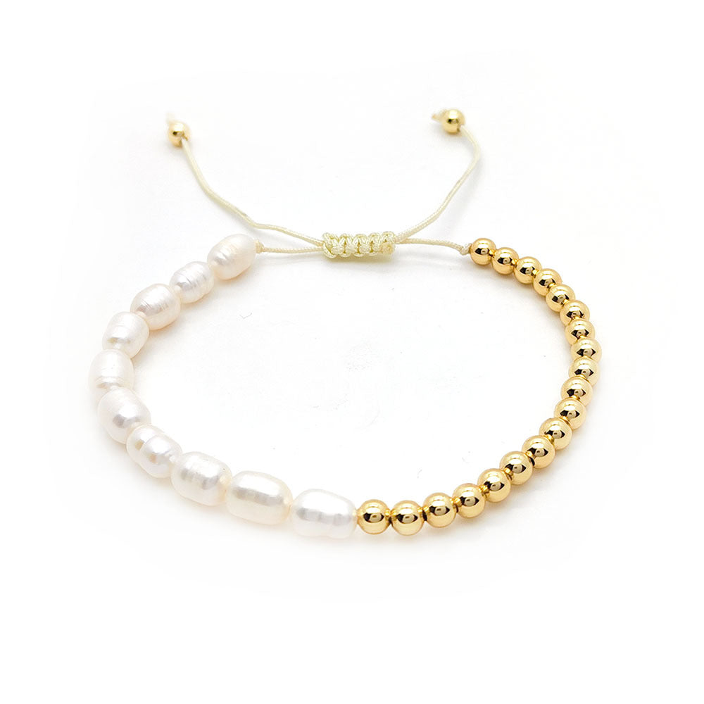 Women's Baroque Natural Freshwater Stringed Pearls Golden Bracelets