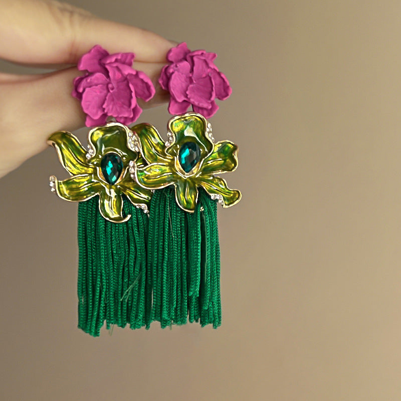 Chinese Style Flower Bamboo Tassel Fashion Trend Ear Hook Earrings