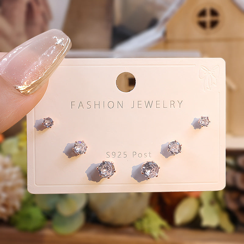 Sier Needle Zircon Temperament Small Ear Light Luxury Rings