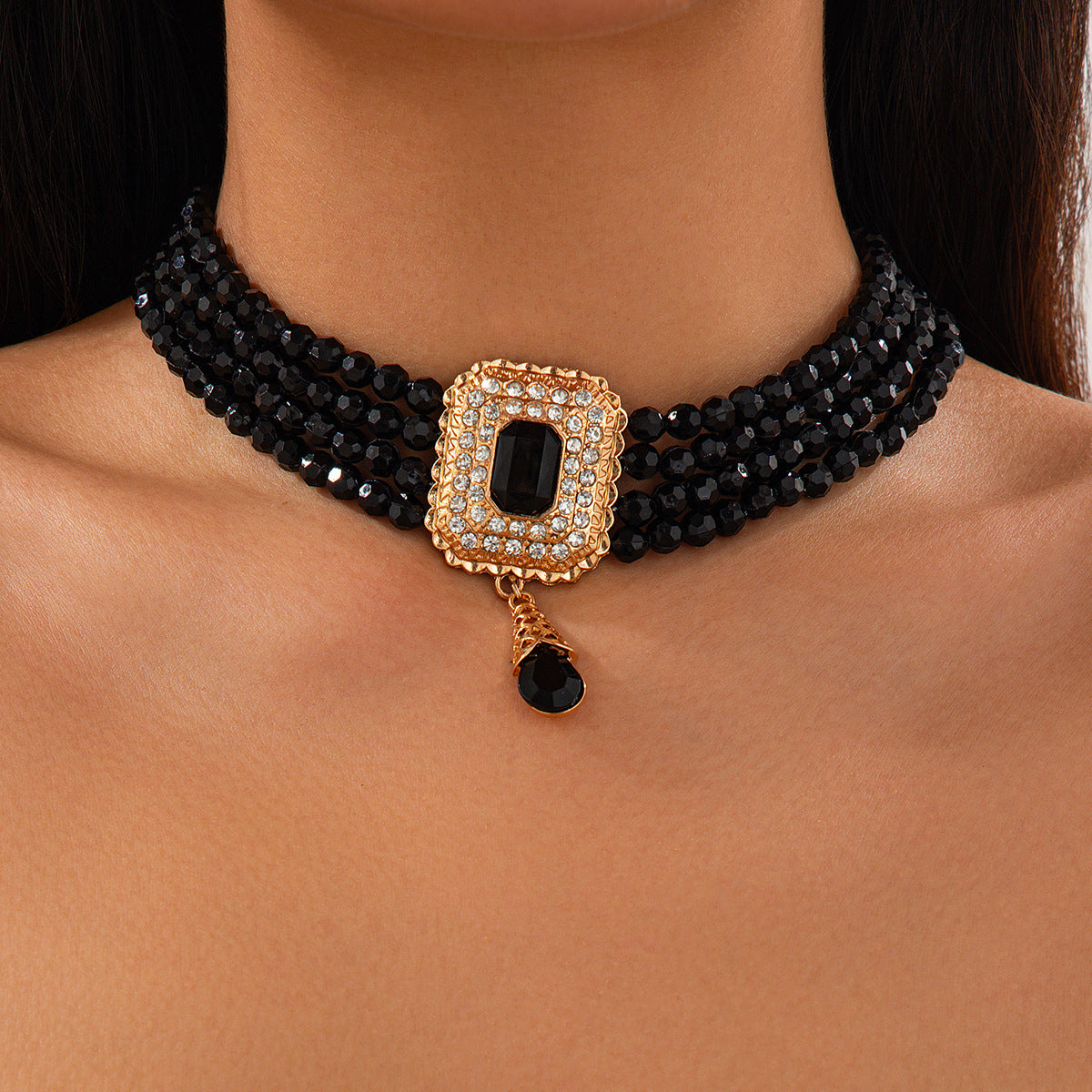 Style Crystal String Beads Vintage Square Necklaces