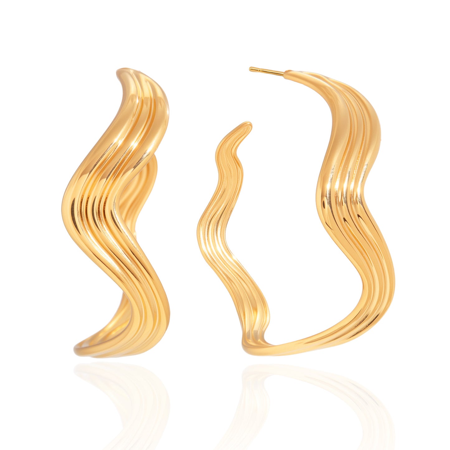 Gold Stainless Steel Wave Simple High-grade Stud Earrings