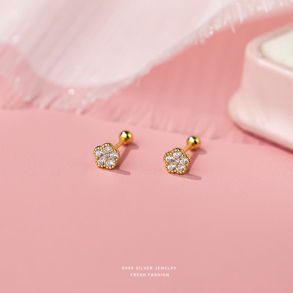Sterling Sier Micro Inlaid Zircon Screw Female Earrings