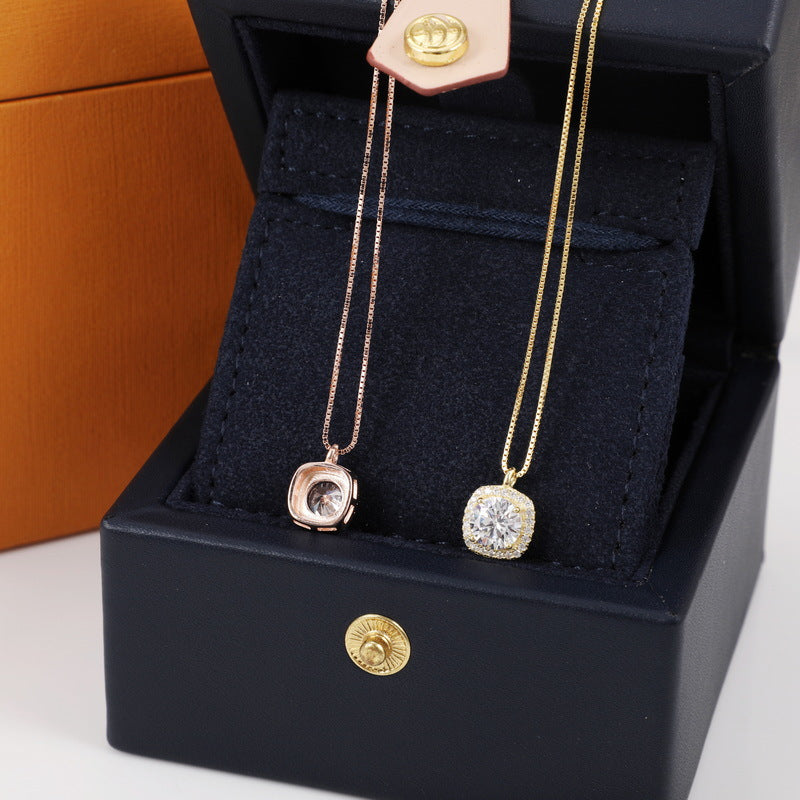 Sterling Sier Square Diamond Wild Short Necklaces