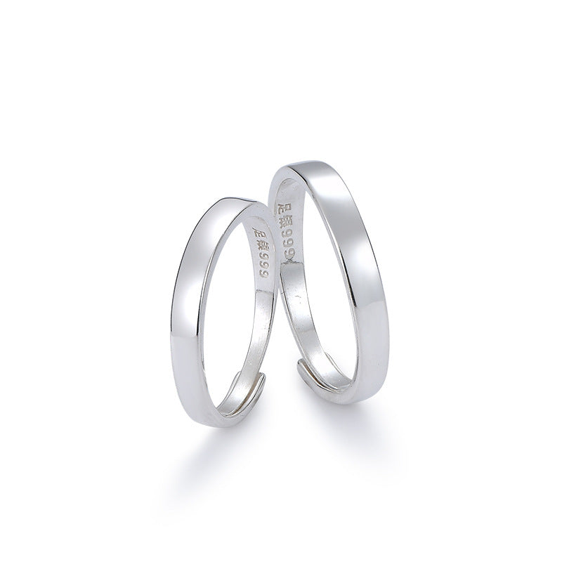 Women's & Men's Sterling Sier Glossy Simple Couple One Pair Rings