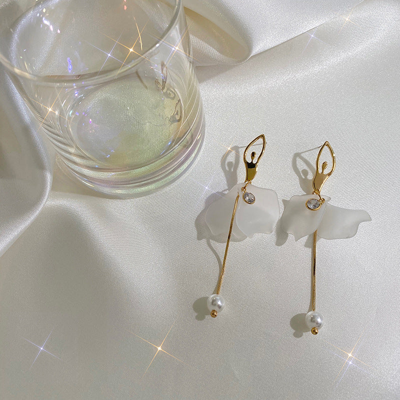 Tassel High-grade Sier Needle Metal Light Luxury Pearl Earrings