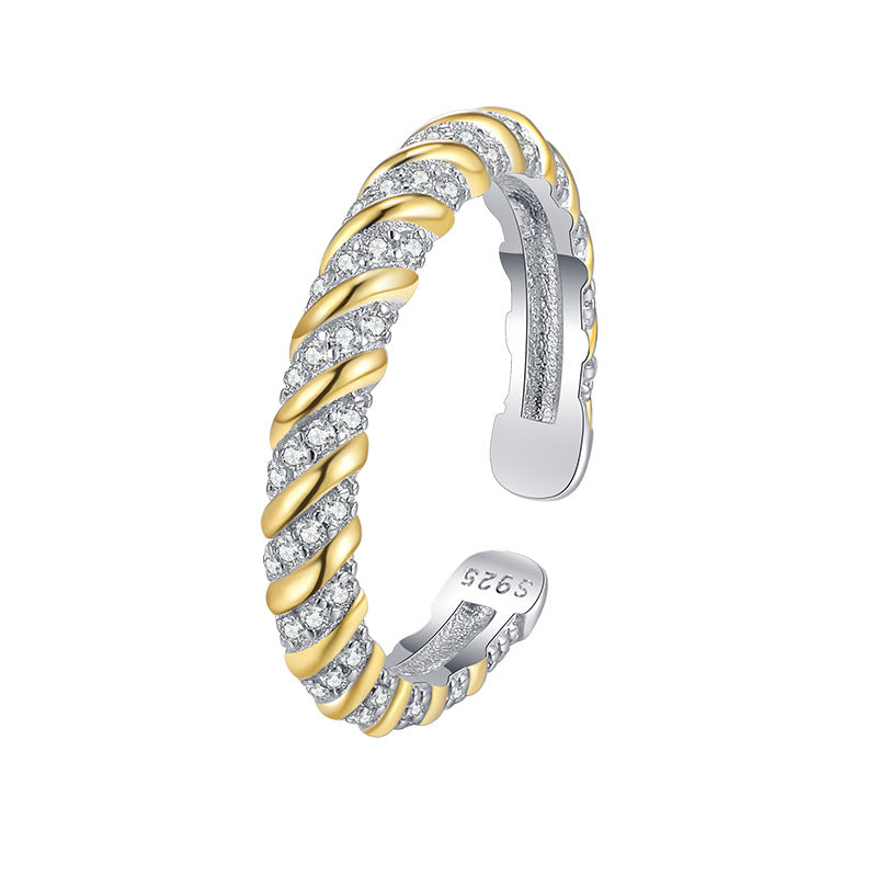 Sier Golden Edge Spiral Shiny Diamond Rings