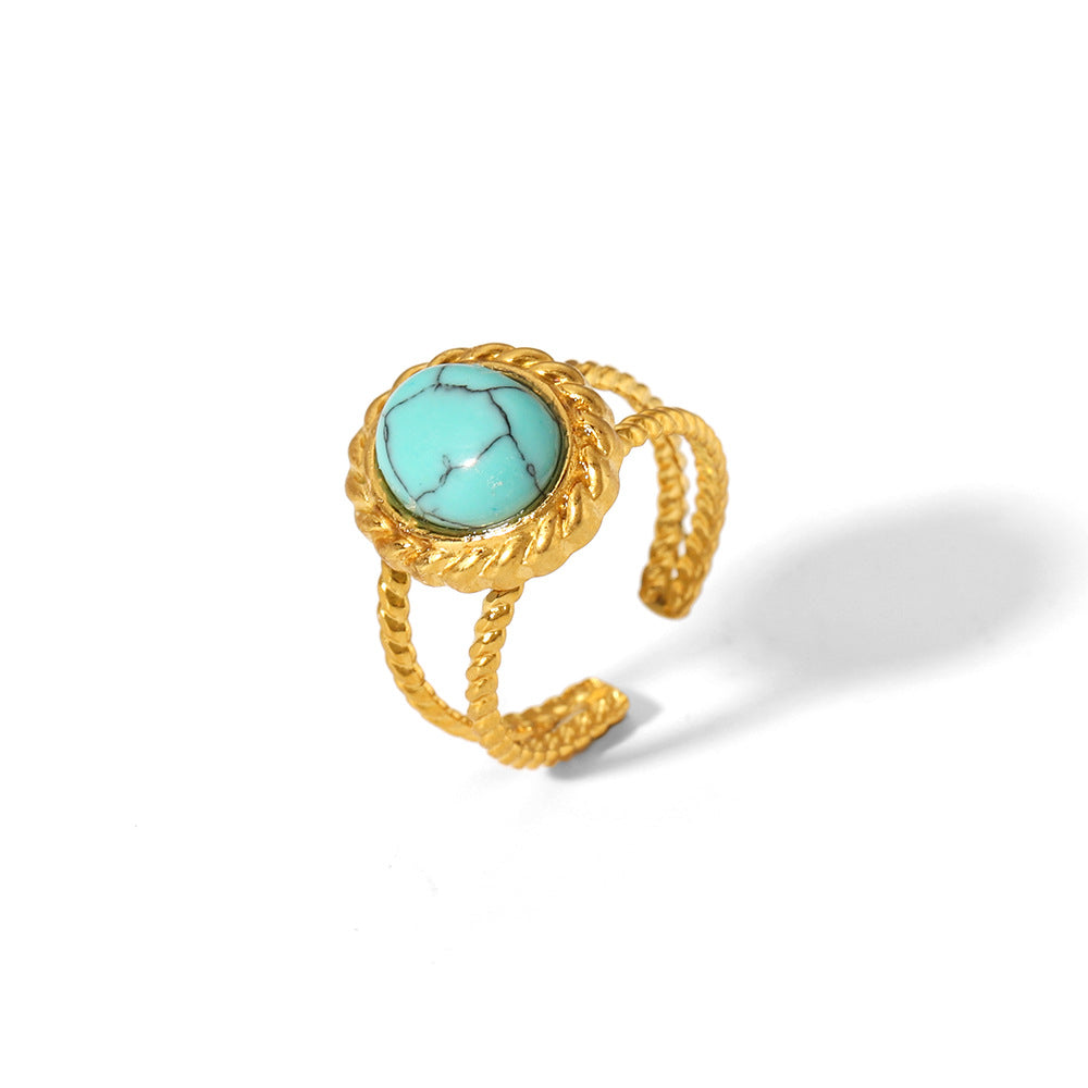 Titanium Steel Inlaid Turquoise Gold Stainless Rings