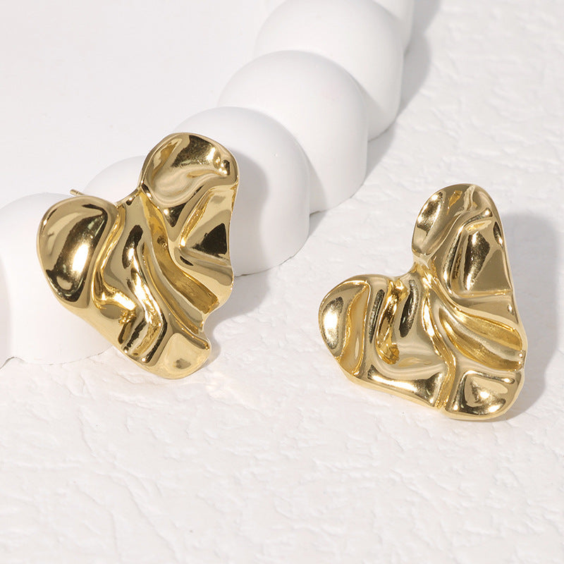 Pleated Simple Sweet Metallic Cold Wind Stud Earrings