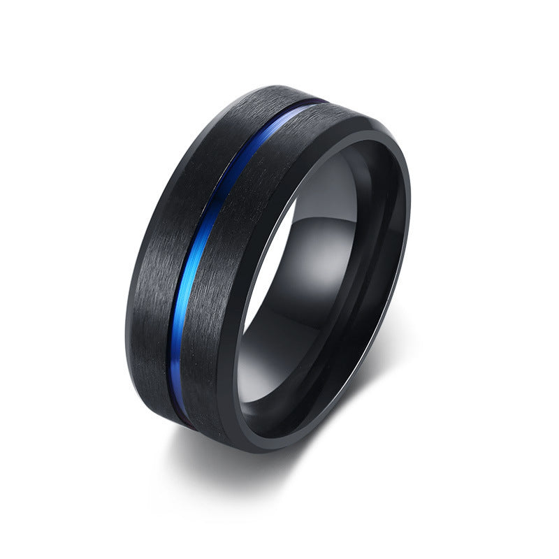 Men's Trendy Jewelry Titanium Steel Groove Blue Rings