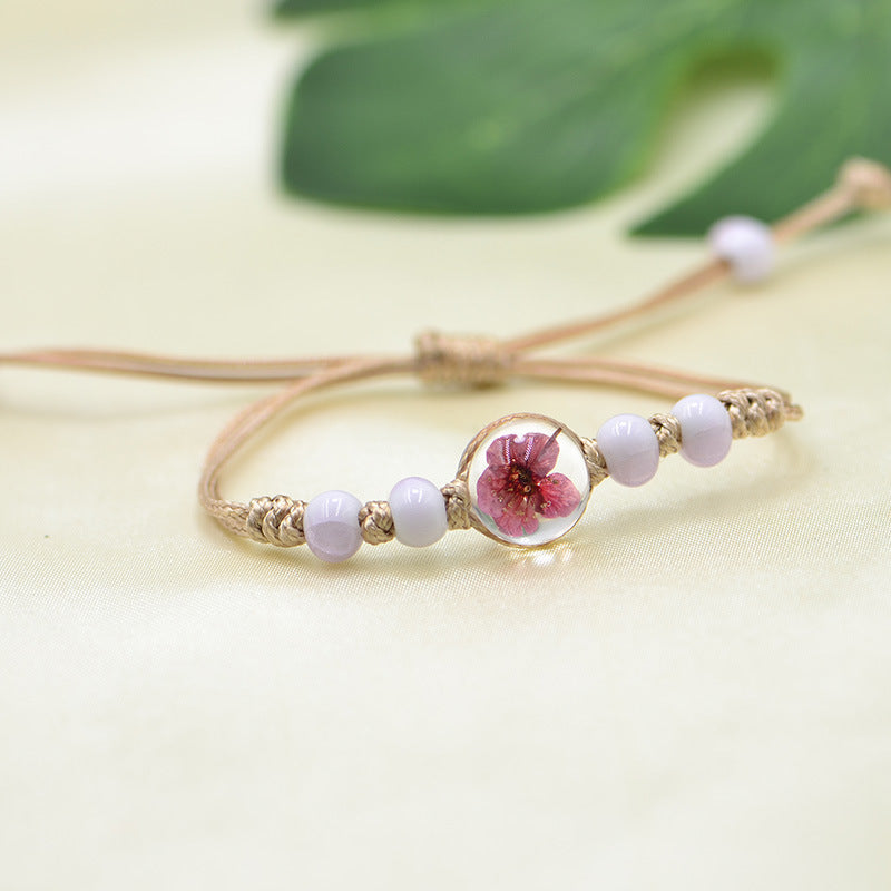 Dried Flower Plant Real Woven Snow Beads Bracelets