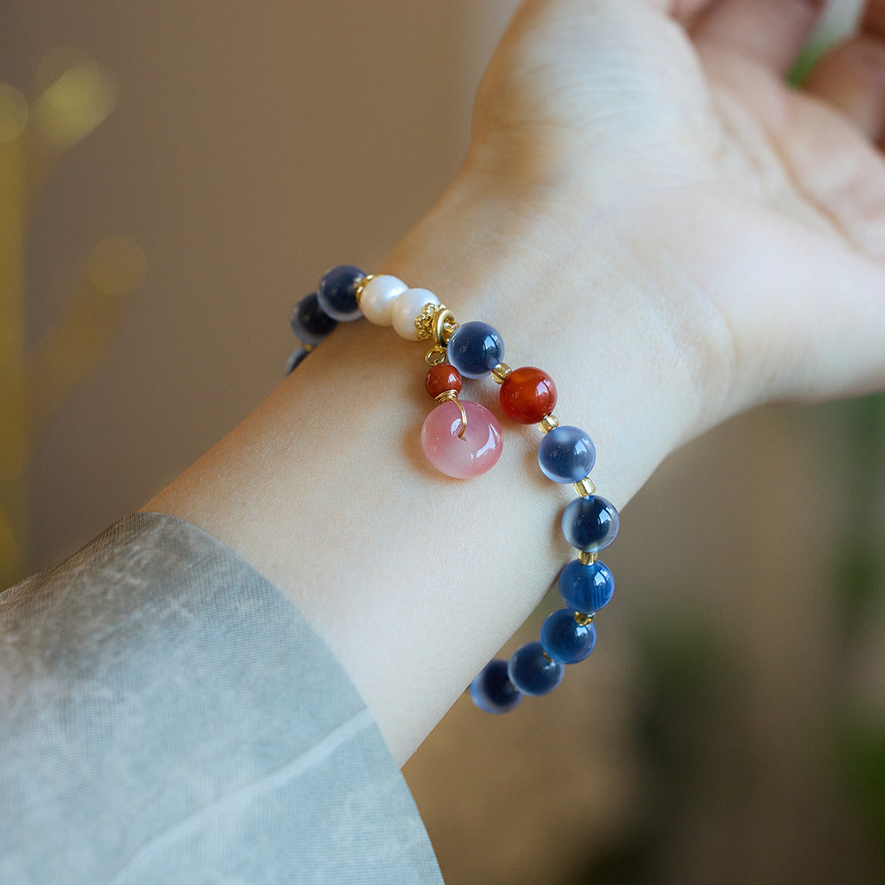 Natural Blue Sugar Heart Agate Female Half Bracelets