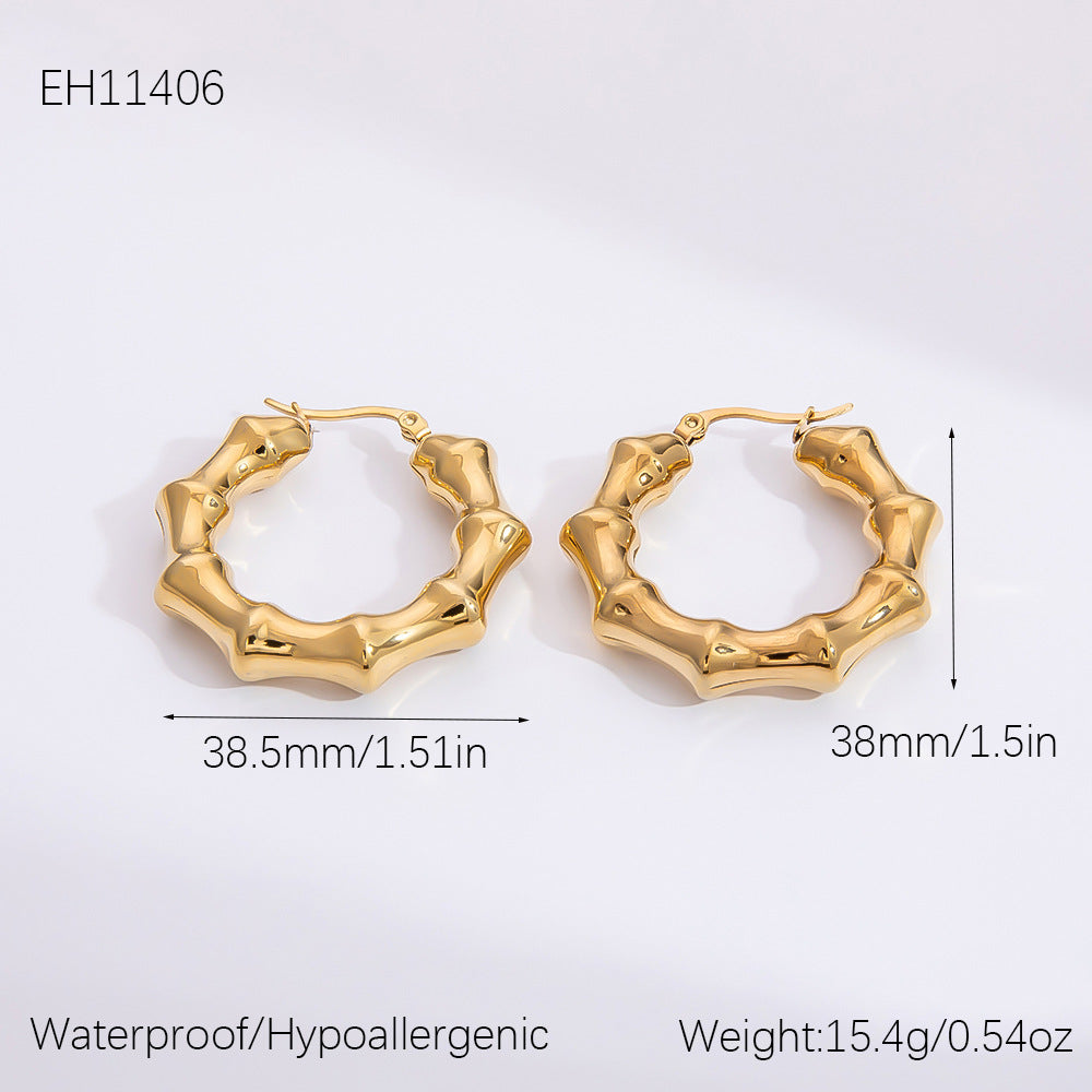 Summer High-grade Exaggerated Metallic Titanium Steel Gold-plated Earrings