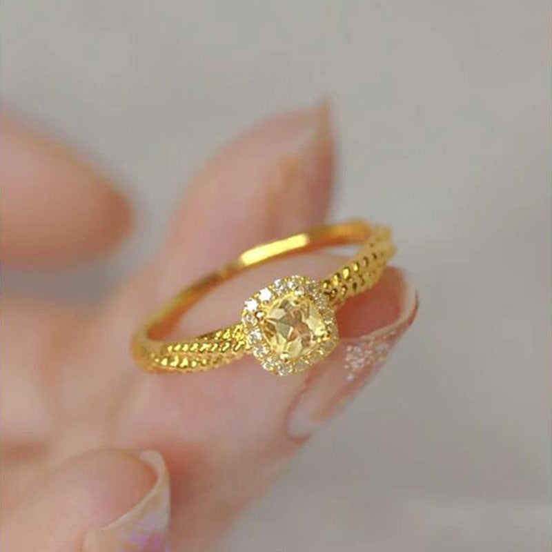 Rhinestone Citrine Cube Sugar Female Light Luxury Temperament High Rings