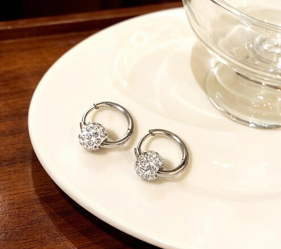 Diamond Female Simple Light Luxury High Sense Niche Ear Clip Earrings