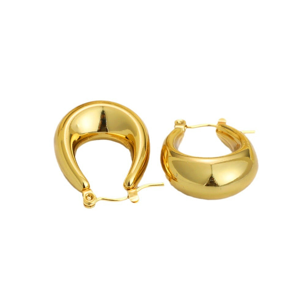 Summer High-grade Exaggerated Metallic Titanium Steel Gold-plated Earrings