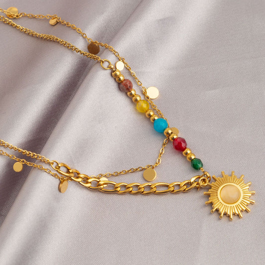 Women's Round Slice French Retro Beaded Sunflower Necklaces