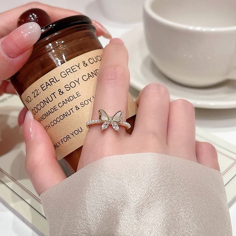 Butterfly Flower Open Finger Light Luxury Minority Rings