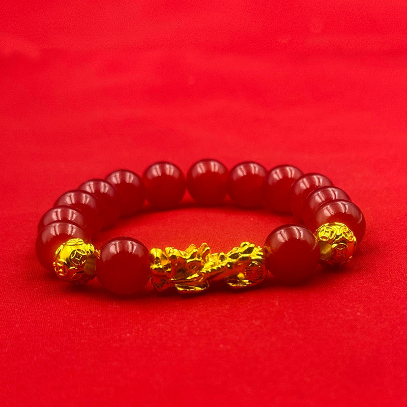 Imitation Red Agate Pi Female Wine-red Bracelets