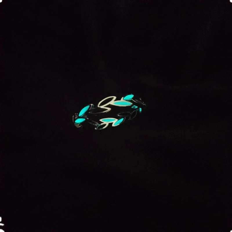 Women's & Men's Leaves Sier-plated Female Blade Luminous Hand Rings