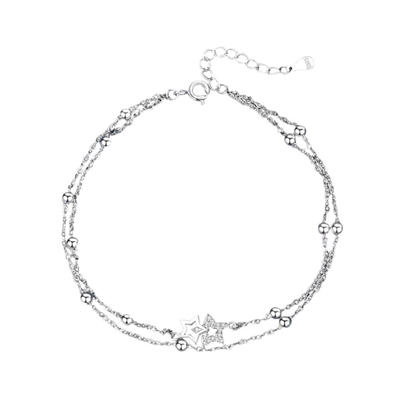 Flash Sterling Double Circles Star Female Fresh Mori Style Niche Bracelet