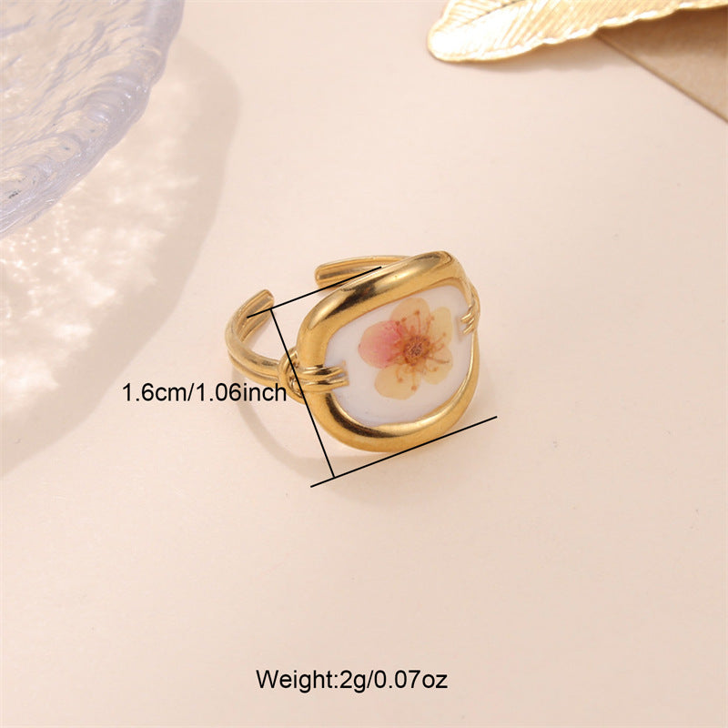 Women's Jewelry Preserved Fresh Flower Series Stainless Steel Design Rings