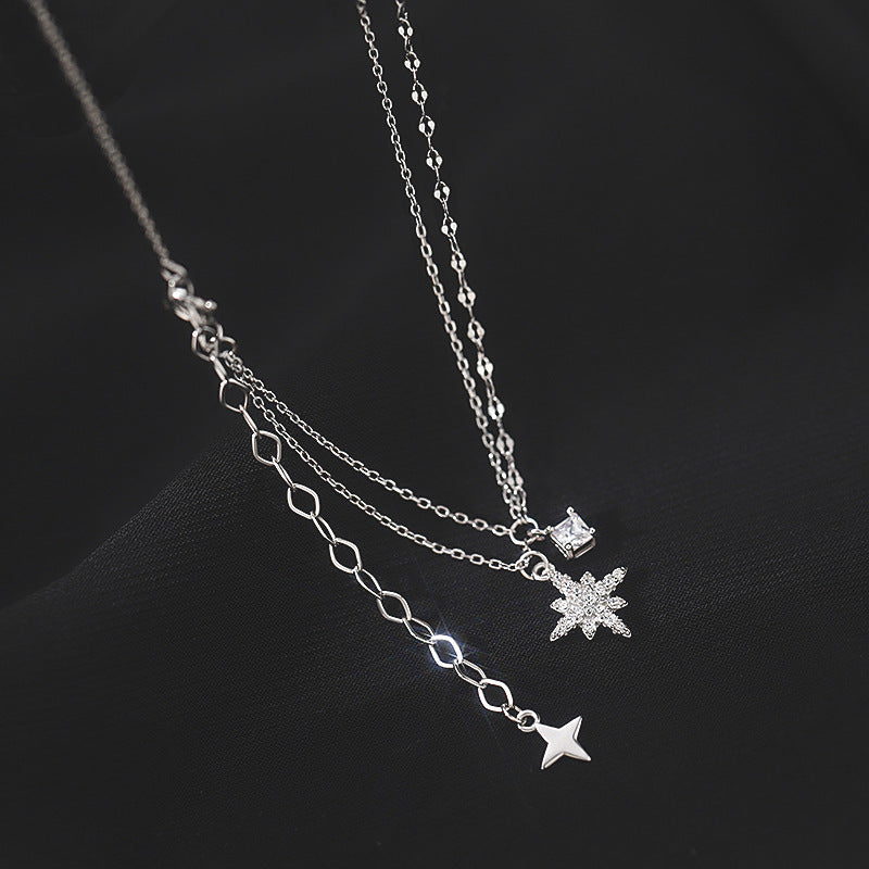 Women's Cold Style Exquisite Design Tassel Four Awn Clavicle Necklace
