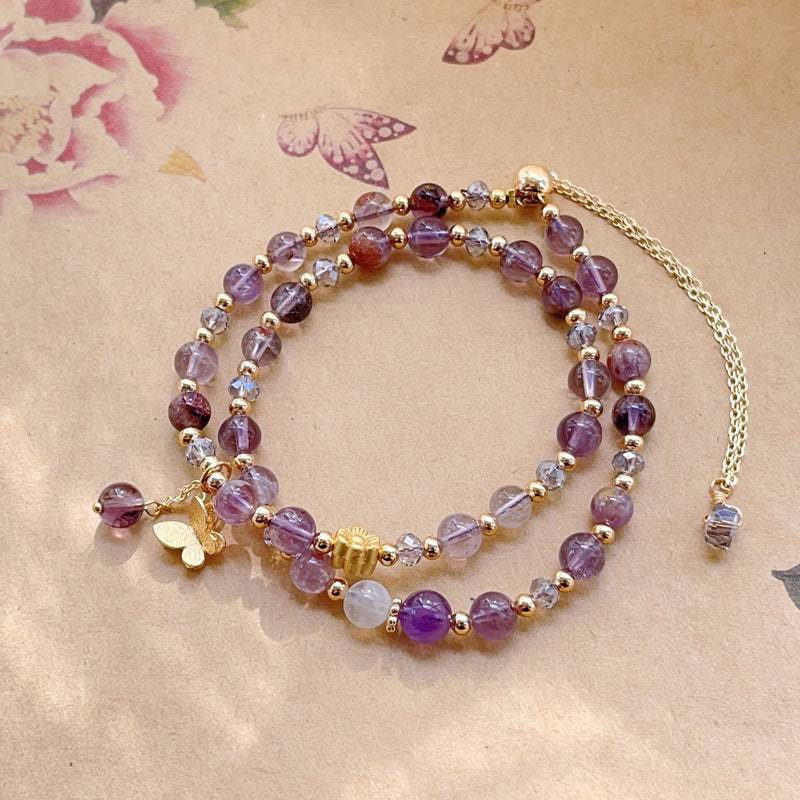 Women's Sweet Purple Crystal Titanium Ghost Korean Personality Lucky Design Bracelet