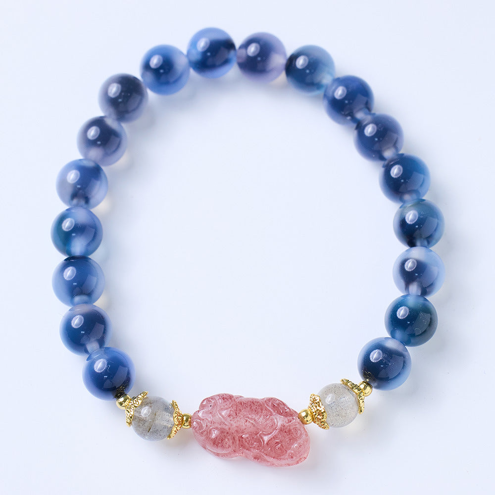 Natural Blue Sugar Heart Agate Female Half Bracelets