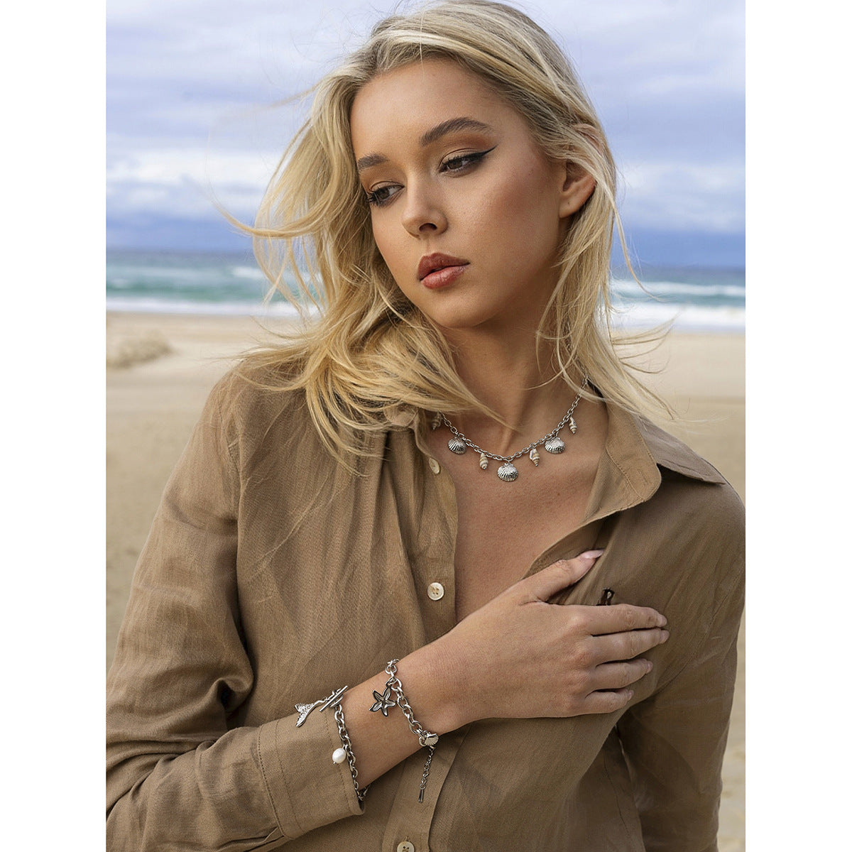 Gold Stainless Steel Starfish Shell Conch Summer Bracelets
