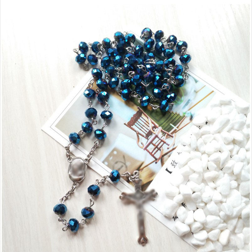 Handmade Beaded Blue The Crystal Long Alloy Sweater Necklace