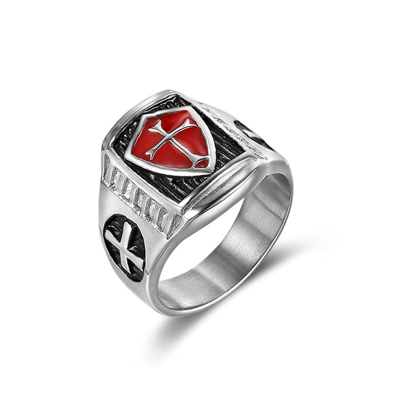 Men's Stainless Steel Oil Dripping Red Cross Hip Hop Street Snap Ring