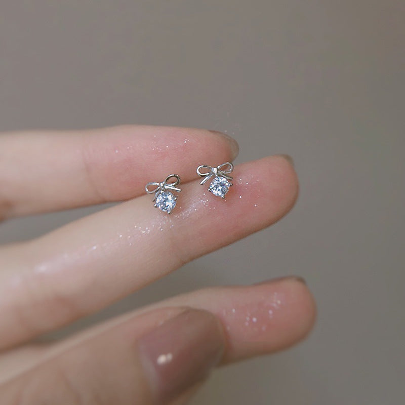 Women's Bow Fashion Zircon Crystal Personalized Sier Earrings