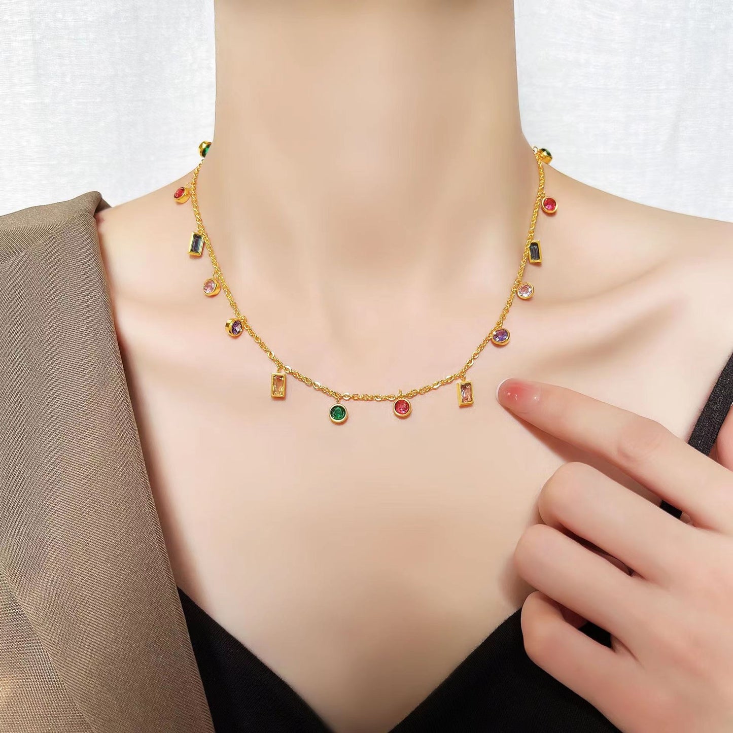 Women's Tassel Gold-plated Titanium Steel Zircon Full Necklaces
