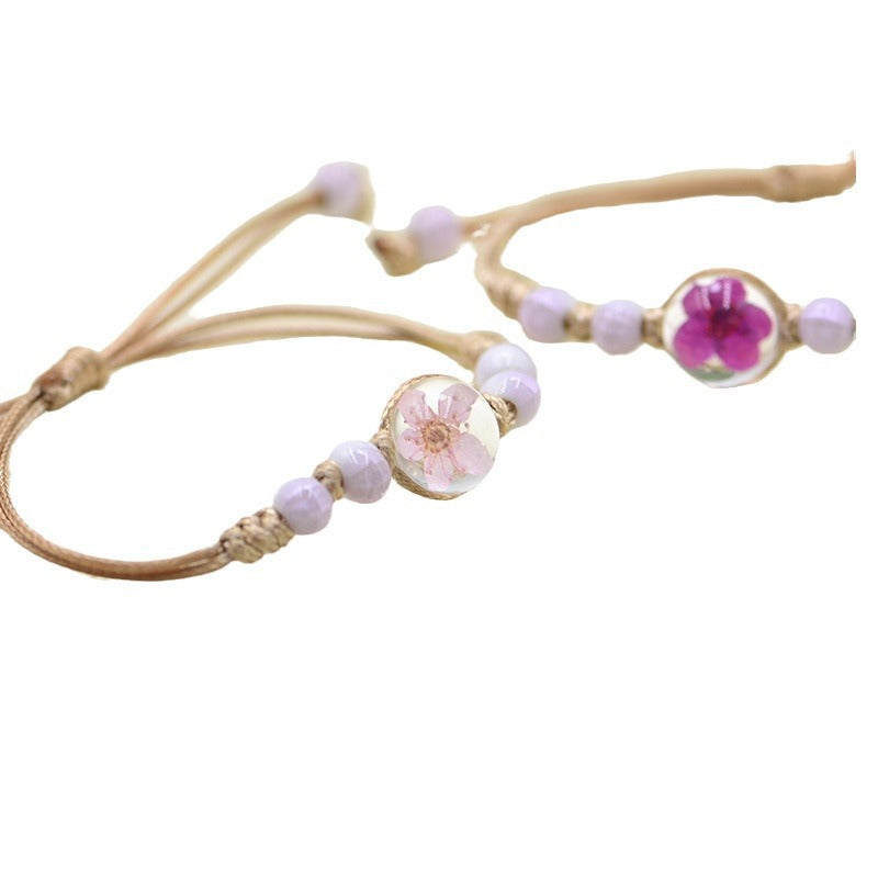 Dried Flower Plant Real Woven Snow Beads Bracelets
