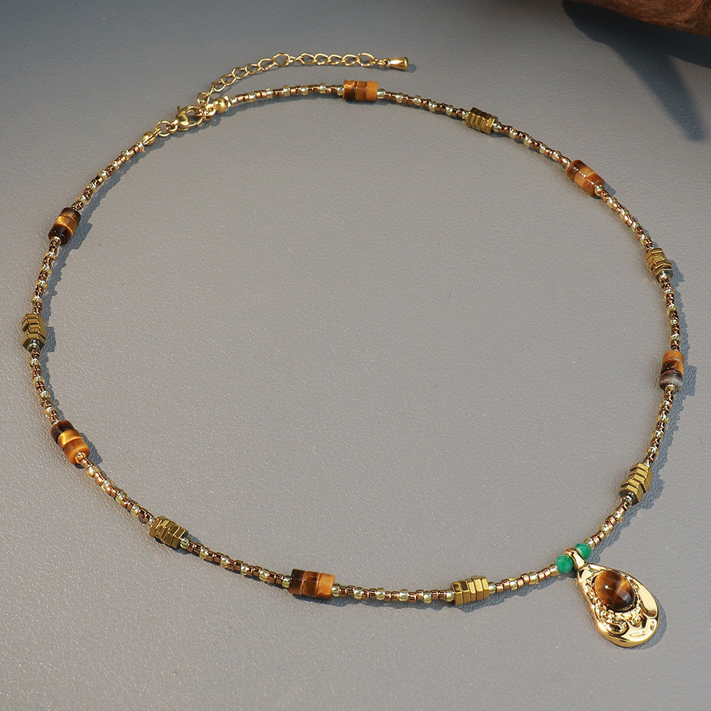 Natural Tigereye Irregular Beaded Accessories Niche Retro Clavicle Necklaces