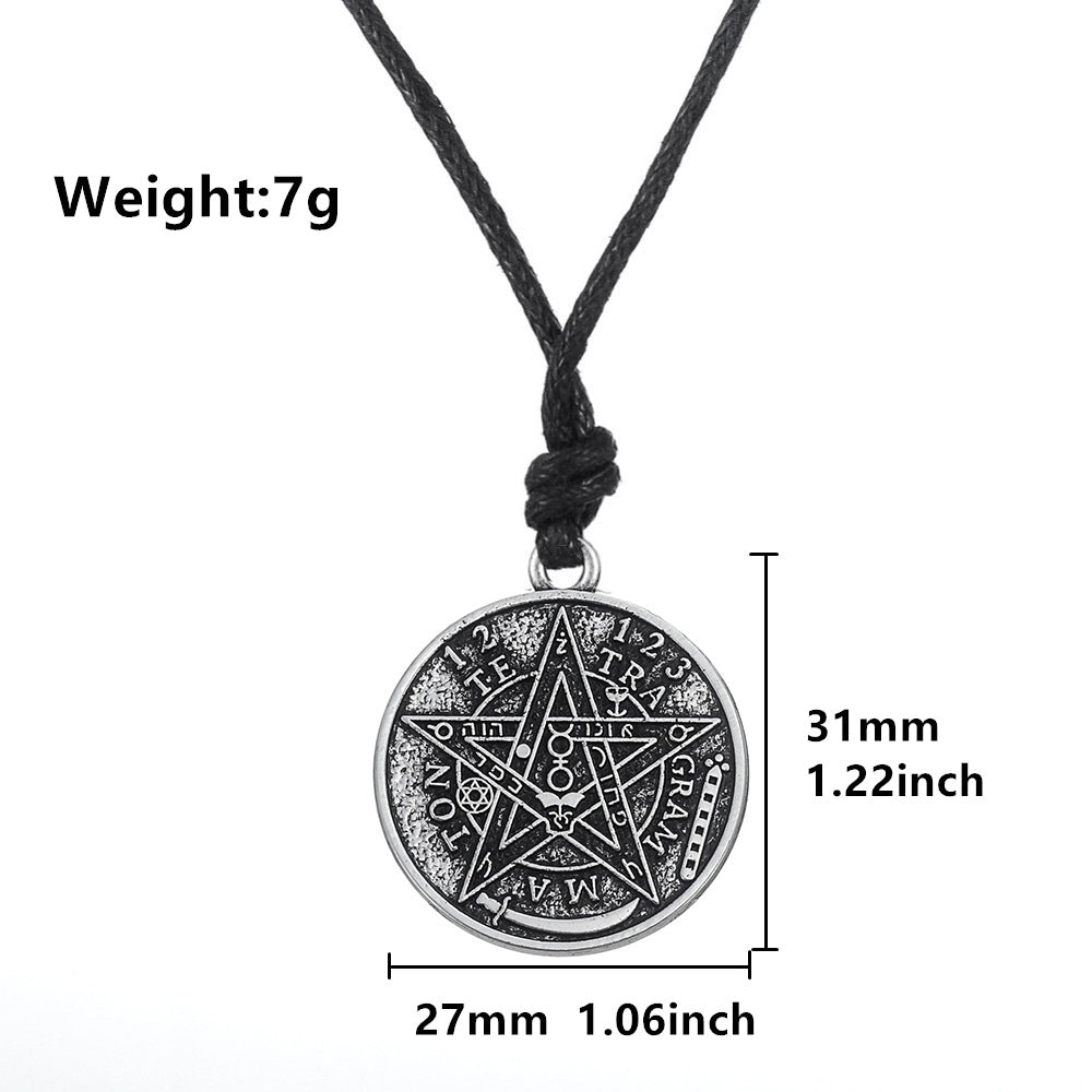 Pattern Round Five-pointed Lucky Pentagram Double-sided Necklaces