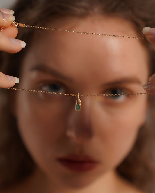 Sier Emerald Lock Head Gold-plated Square Necklaces