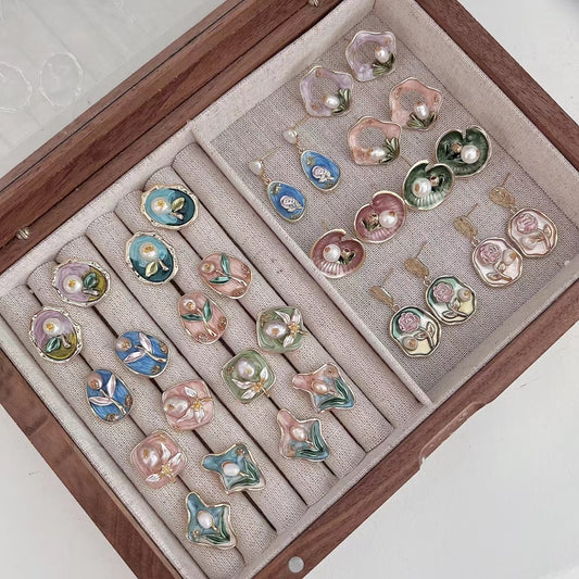 National Style Fresh Water Pearl Flower Earrings