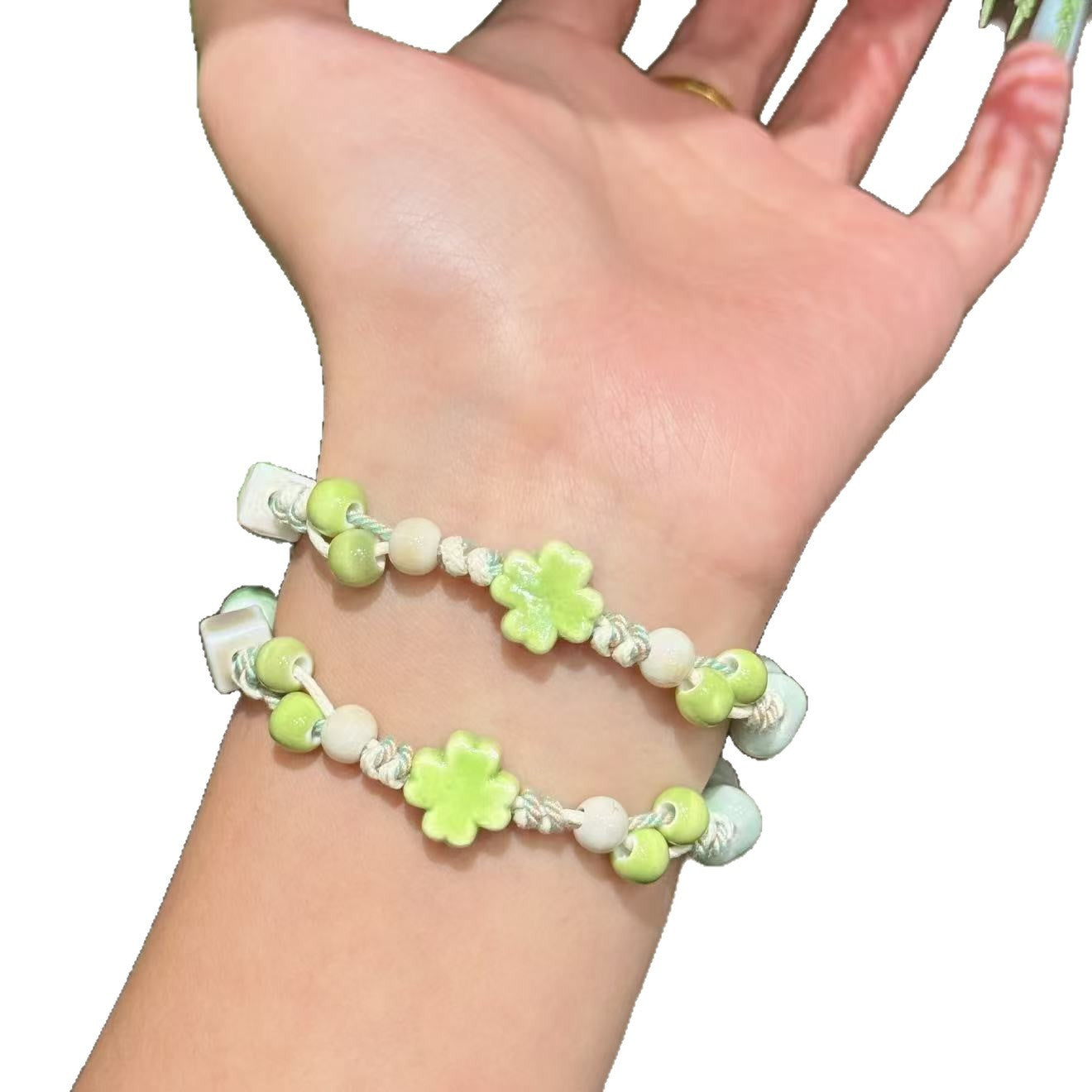 Niche Green Clover Ceramic Adjustable Size Hand-woven Couple Finished Mori Bracelets