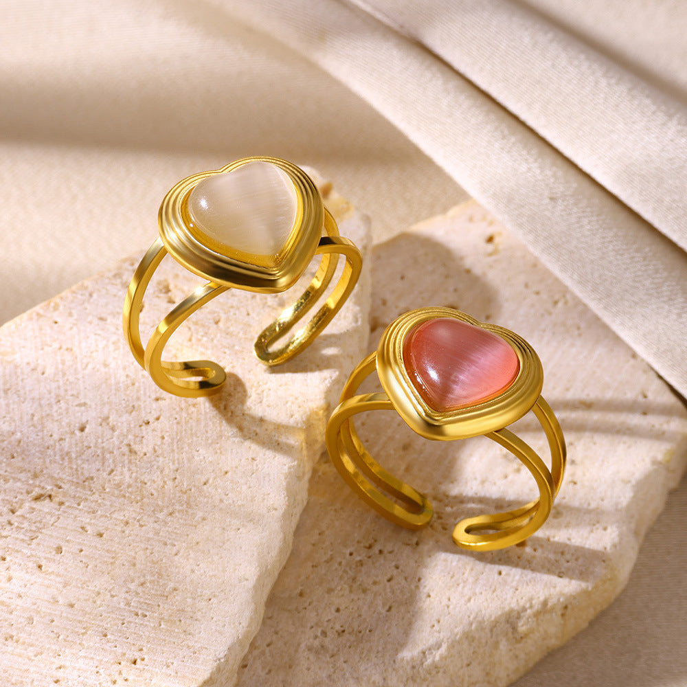 Women's Steel Heart-shaped Personality White Shell Peach Rings