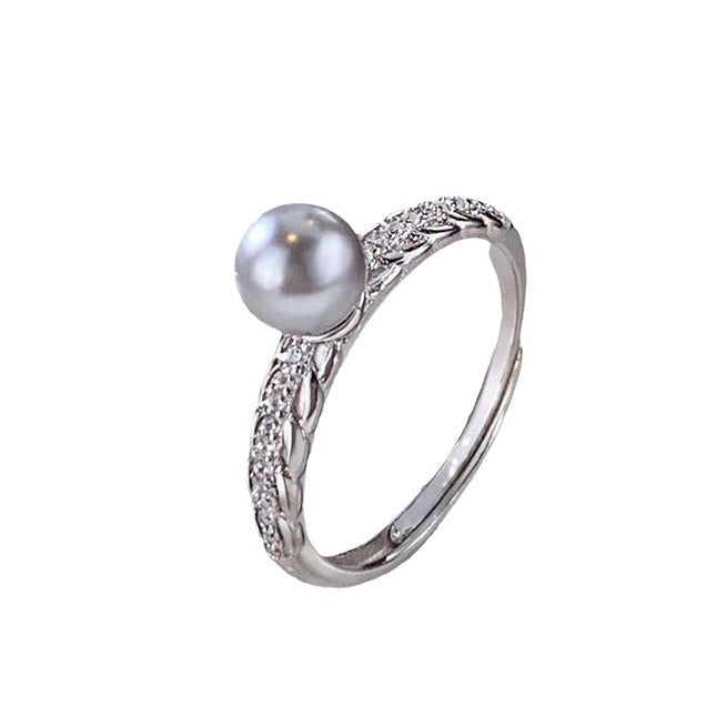 Korean Gentle Shell Pearls Olive Leaf Full Diamond Rings