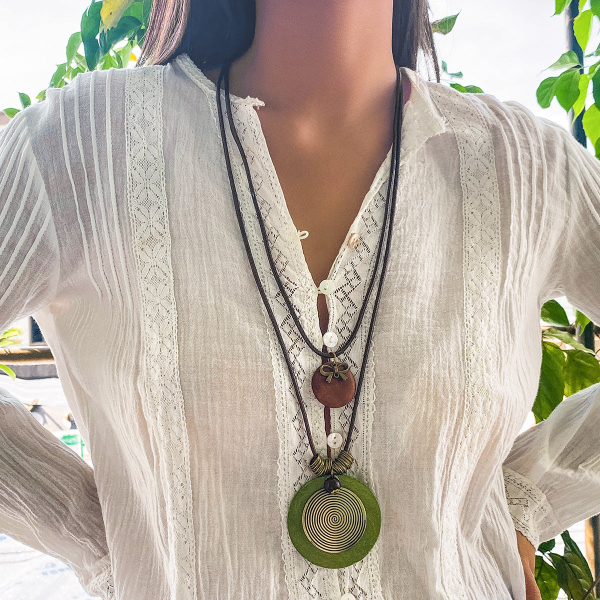 Women's Piece Ethnic Style Long Beaded Wax Line Necklaces
