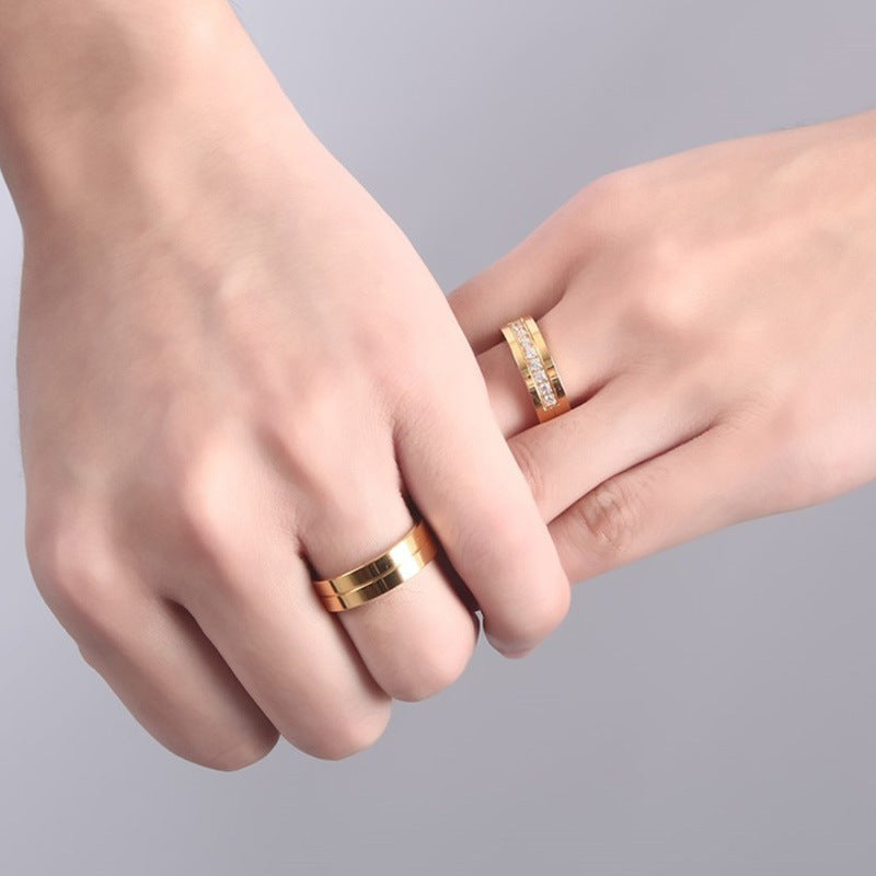 Titanium Steel Couple Electroplated Gold Inlaid Rings