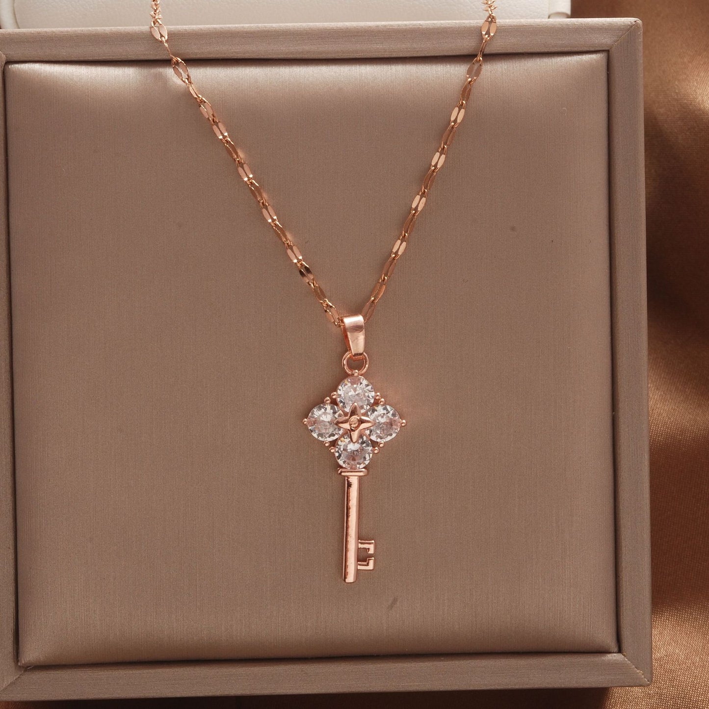 Women's Rose Gold Key Fu Lock Opal Korean Simple Fashion Necklaces