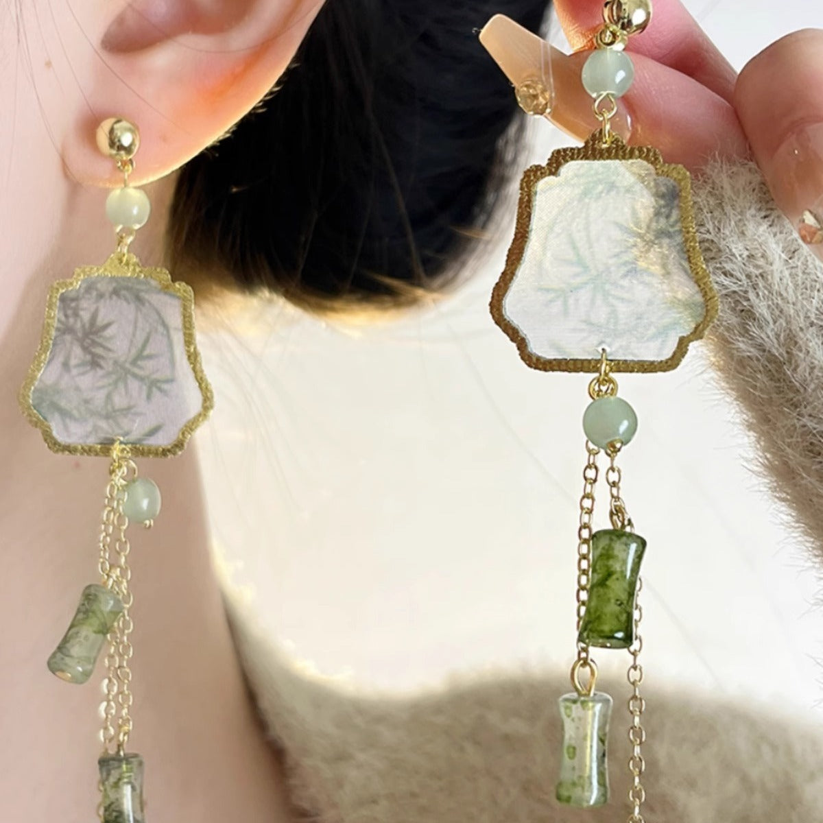 Women's National Fashion Cheongsam Elegant Bamboo Fan Earrings