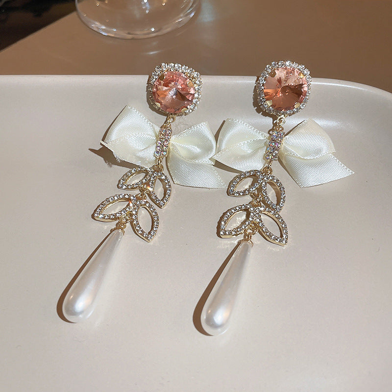 Sier Needle Flower Curved Irregular Pearl Baroque Vintage Earrings