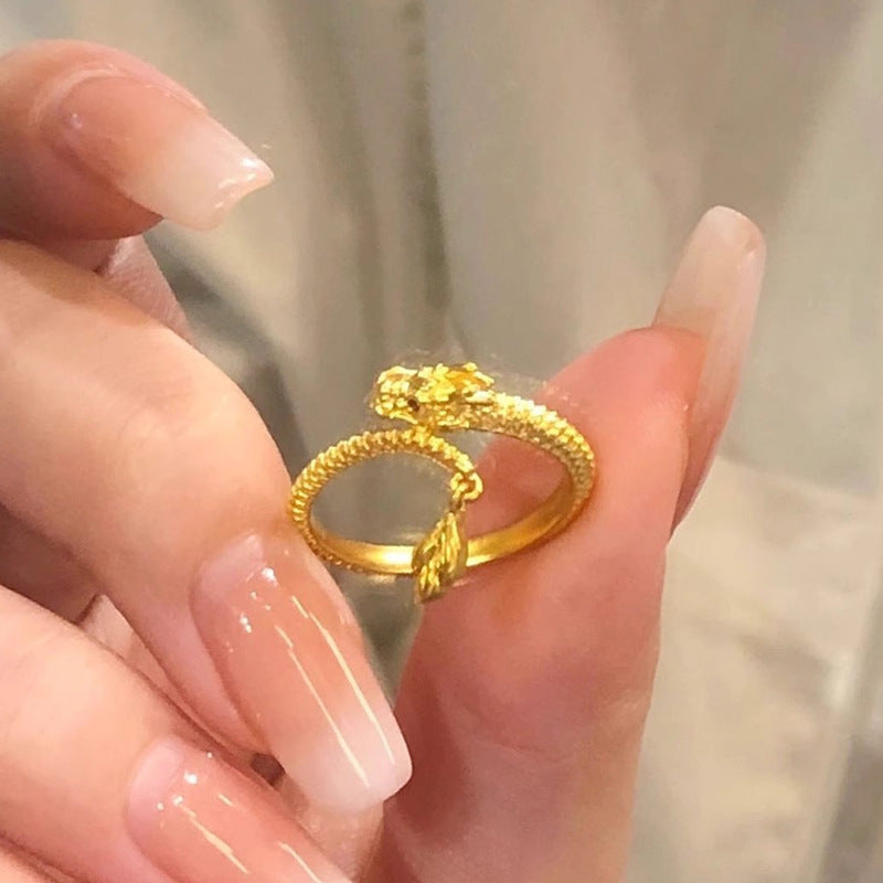 Magical Dragon Waving Its Tail Sier-plated Rings