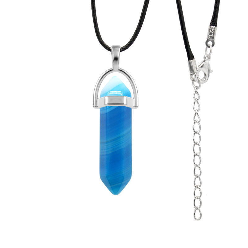 Natural Stone Hexagon Prism Fashion Crystal Necklaces