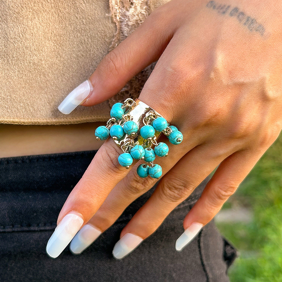 Vintage Court Inlaid Geometric Niche Malachite Rings