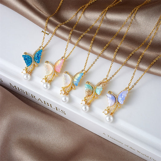 Super Color Fluorescent Butterfly Pearl Tassel Light Necklaces